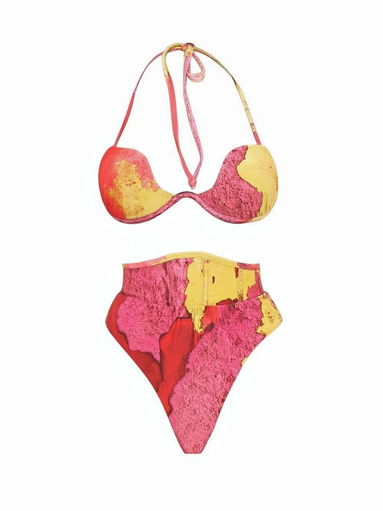 Andrea Iyamah Other - Andrea Iyamah Gura Corset Bikini Set Eros Print Pink Red Yellow